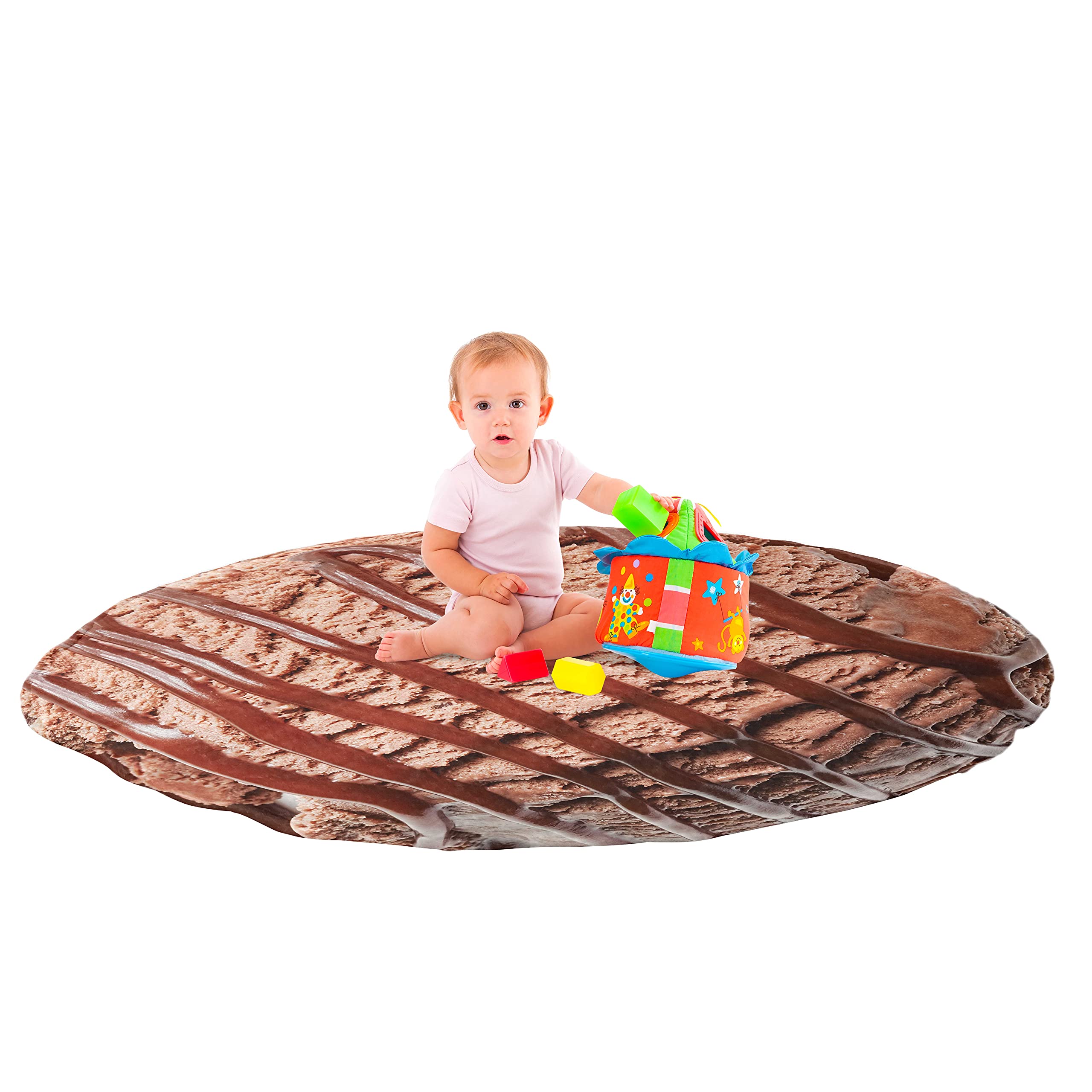 Ambesonne Ice Cream Round Blanket, Frozen Yogurt Cream Milk with Chocolate Flavor Tasty Summer Dessert, Lightweight Bed Cover Gift for Husband Who has Everything, 71