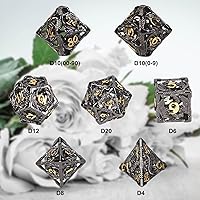Vista 3 de Dados DND, dados de metal huecos D&D, juego de dados de mazmorras y dragones con caja de regalo, 7 piezas de juegos de dados poliédricos steampunk