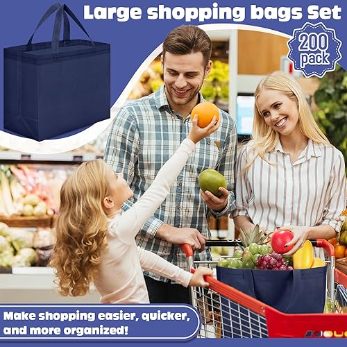 Miniatura 3 de 200 bolsas de comestibles reutilizables de 12.6 x 11.8 x 6.3 pulgadas, grandes bolsas de compras no tejidas plegables y portátiles a granel