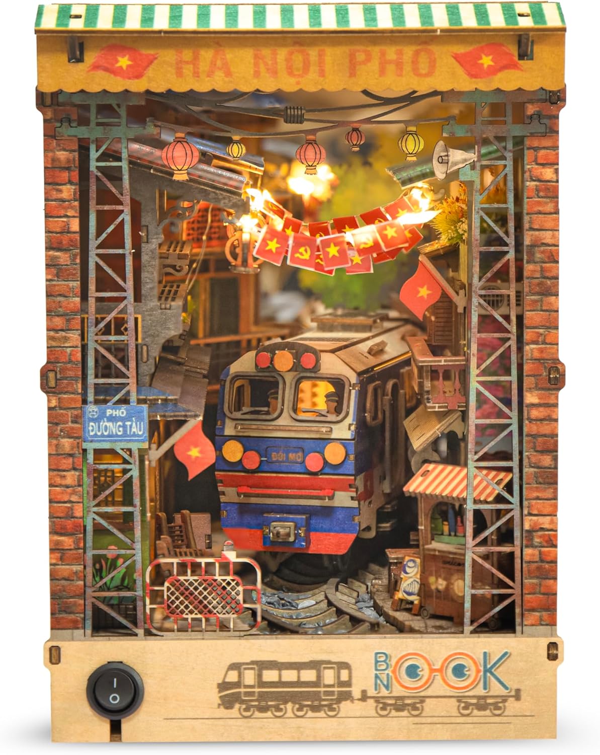 Vietnam DIY Miniature Kit - Hanoi Train Street Book Nook, Noodle House, Bahn Mi Cart - Tiny Diorama Building Kits, Craft Hobby Gifts for Teens and Adults