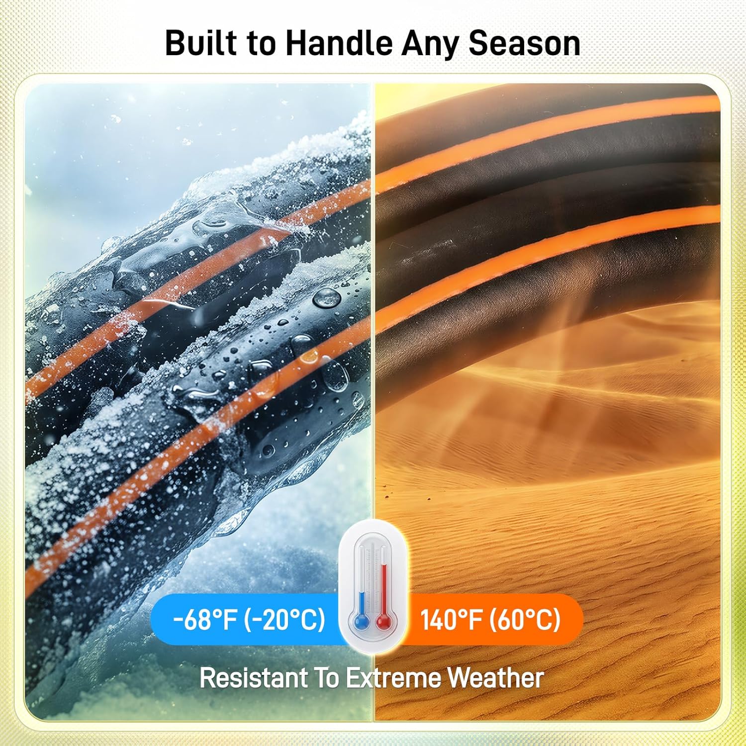 Garden Hose, 100ft 5/8" Heavy Duty Rubber Water Hose w/ 10-Mode Spray Nozzle, 550 PSI Burst, 360° Anti-Kink Swivel Connectors, All-Weather Flexible, Leakproof 3/4" Brass Male to Female Fittings
