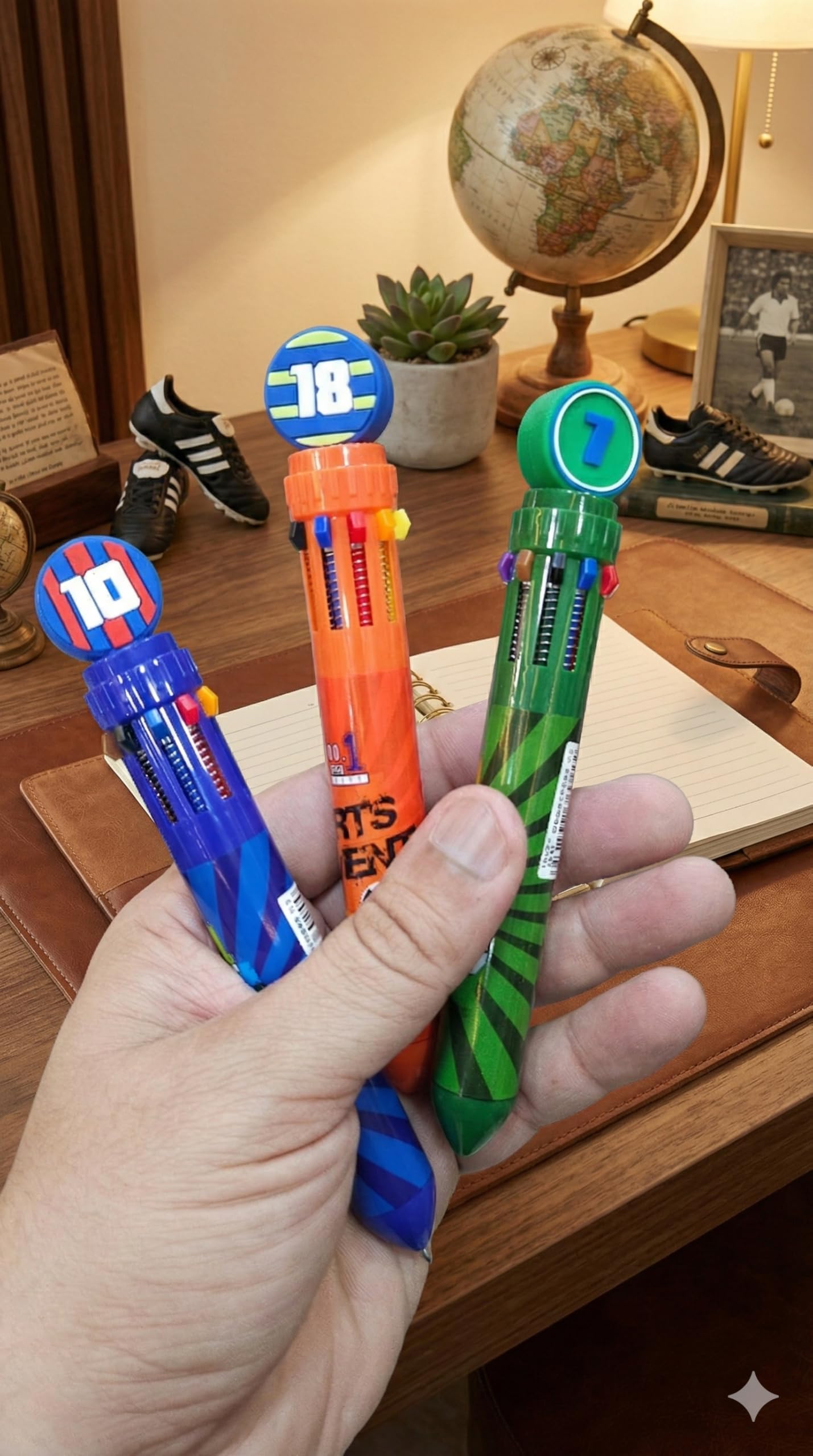 10-in-1 Multi-Color Football Theme Ballpoint Pens, Soccer Design School Stationery Set,Kids return gifts, Party Favors Gift Pack of 3