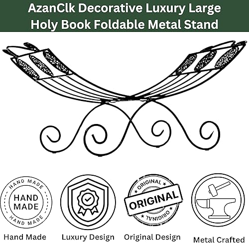 Miniatura 2 de AzanClk Soporte decorativo de metal para libros de texto grandes, Biblia, Corán, Geeta y otros libros sagrados o revistas (negro)