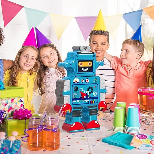 Miniatura 5 de Piñata robot con borla roja y azul, máscara de ojos y confeti de doble borla para niños y niñas, fiesta de cumpleaños, baby shower, decoración de