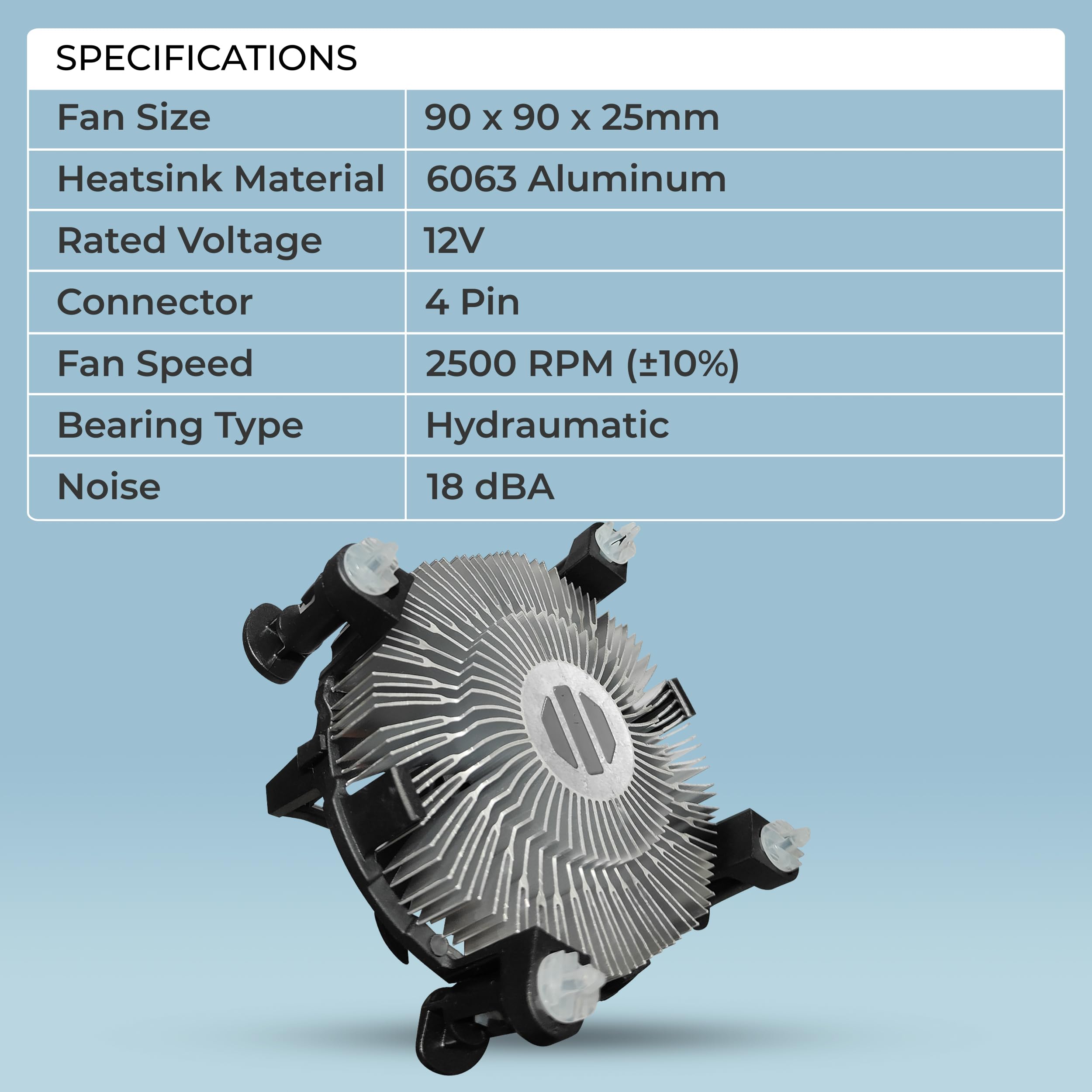Foxin FCF 001 CPU Cooling Fan | CPU Cooler 90mm | Hydramatic Bearing | 2500 RPM & Airflow 45 CFM | 4-Pin PWM Connector | Compatible with Intel LGA1700/115X/1200 & AMD AM2/AM3/AM4/AM5 — Amazon image 6