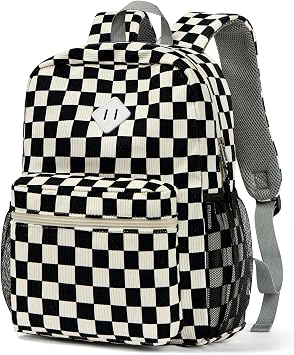 STEAMEDBUN Corduroy Kids Backpack for Boys Girls 3-8, Boys Backpack for Elementary Kindergarten - Checkered