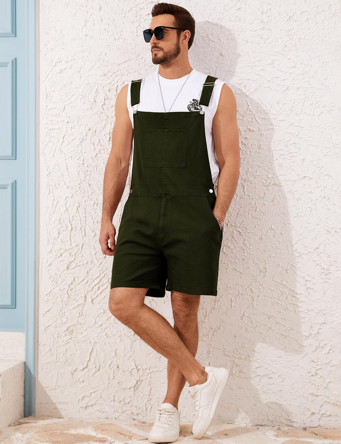 Overall Shorts for Men Stretchy Romper Work Jumpsuits Bibs Coveralls Overol para Hombre