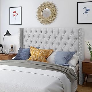 Lucky Monet Linen Upholstered Headboard Queen Size (Headboard Only), Nai...