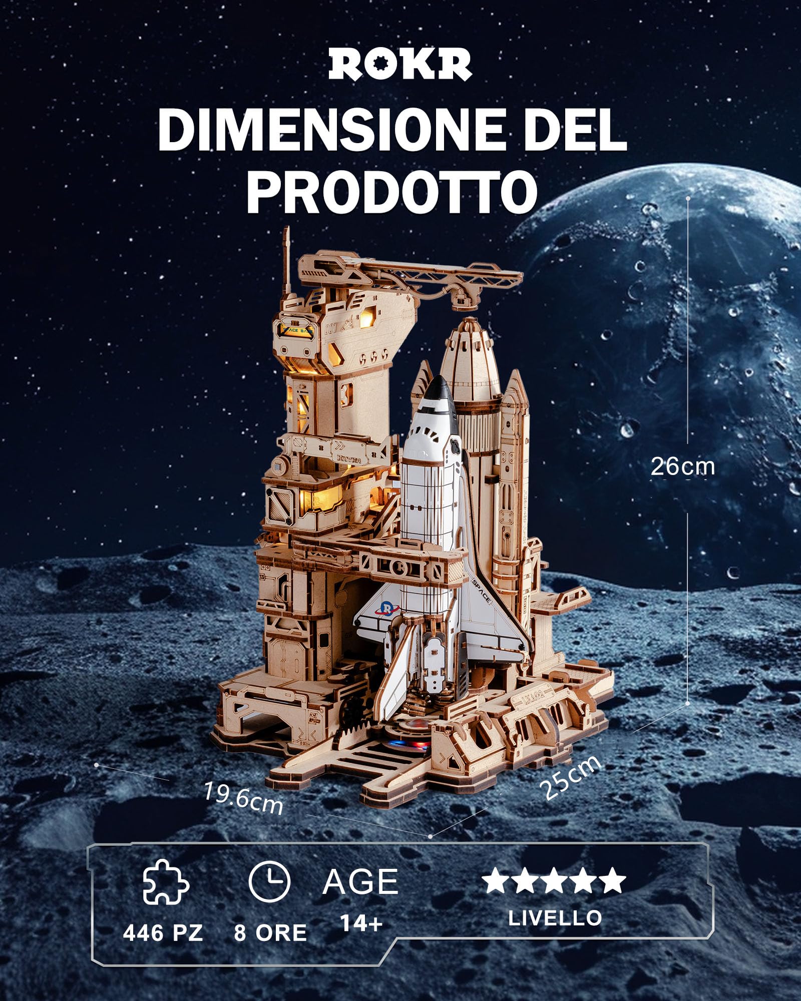 ROKR Puzzle 3D Legno lo Space Shuttle, Modellismo da Costruire Adulti Razzo Regali di compleanno per Bambini e Adulti, Space Shuttle, LKA02