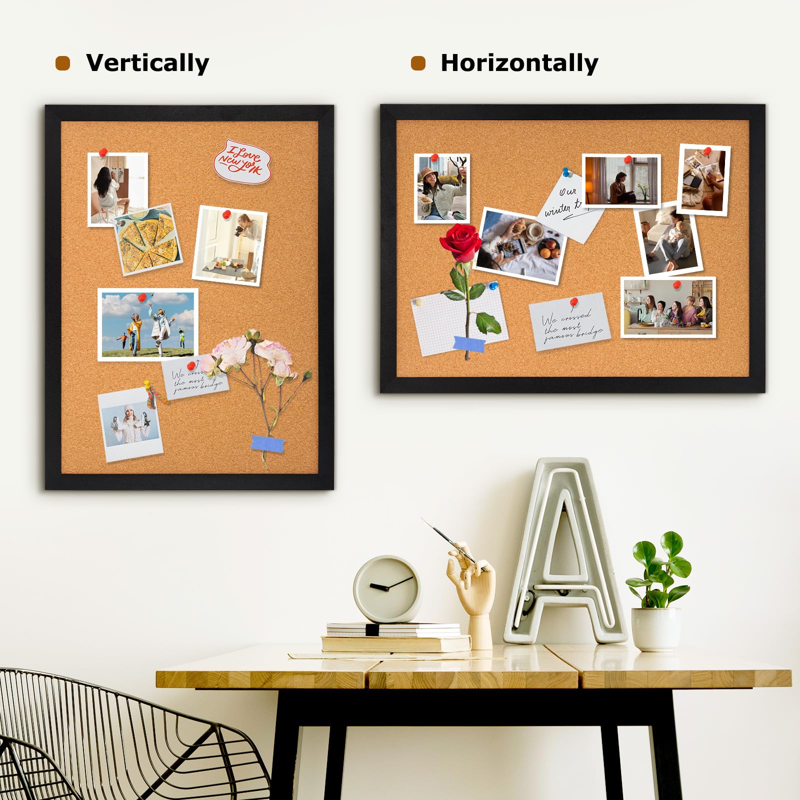 Dollar Boss Korktafel für die Wand, 91,4 x 61 cm, Pinnwand für die Wand mit schwarzem Holzrahmen, Bildanzeige, Pinnwand, breite Sichttafel für Büro, Zuhause, Schule, Zimmer, dekoratives Aufhängen, 10