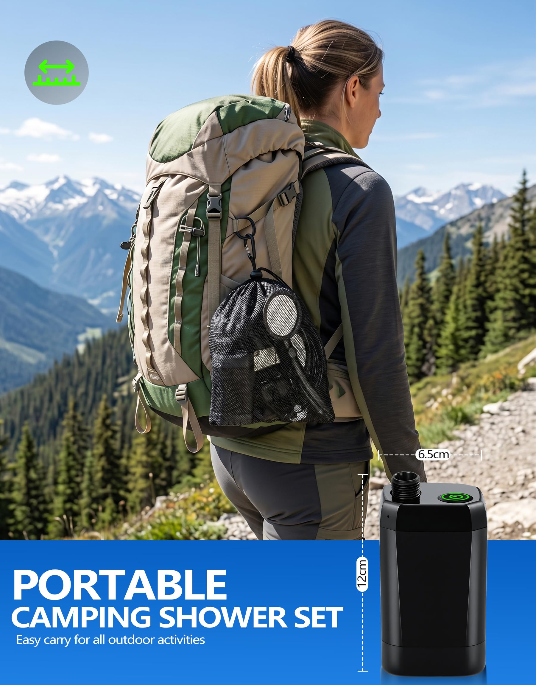 LuxBlue Ducha Portatil Camping, Recargable Ducha Portatil Bateria 6000mAh, Duchas Camping Bomba con LED Pantalla de Temperatura&Batería, Alcachofa y Manguera 2M, Duchas Portatiles para Campings, Playa
