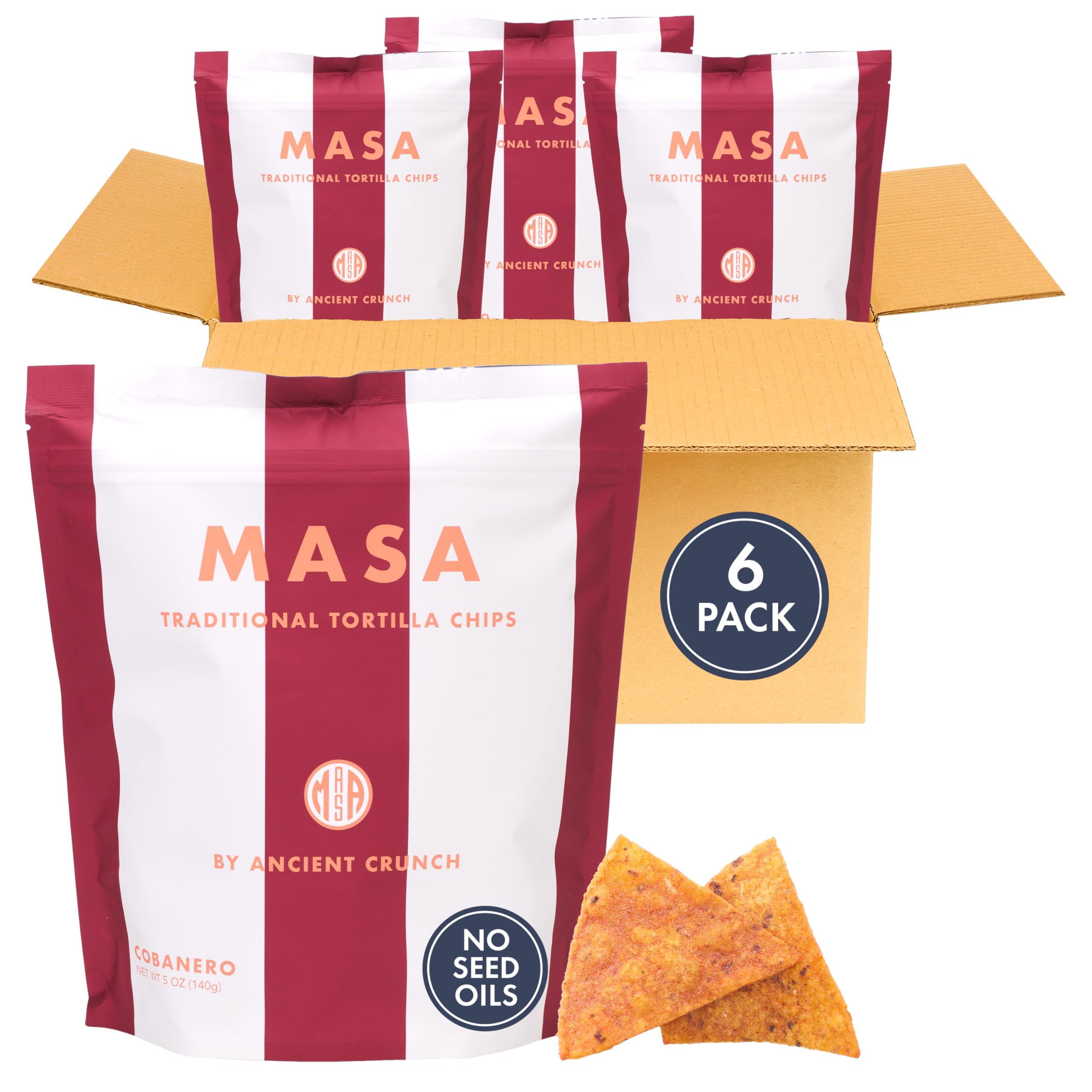 MASA Chips - Cobanero Tortilla Chips - Handmade Corn Tortillas - Spicy Chips & Snacks - Naturally Grown Yellow Corn, Made with Grass Fed Tallow, Sea Salt, Chili- 6 Pack 5 Ounce Each