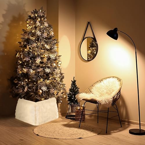 Miniatura 6 de Collar de árbol de Navidad, piel sintética, caja de árbol de Navidad, cubierta base, anillo cuadrado, falda de felpa blanca nevada para decoraciones