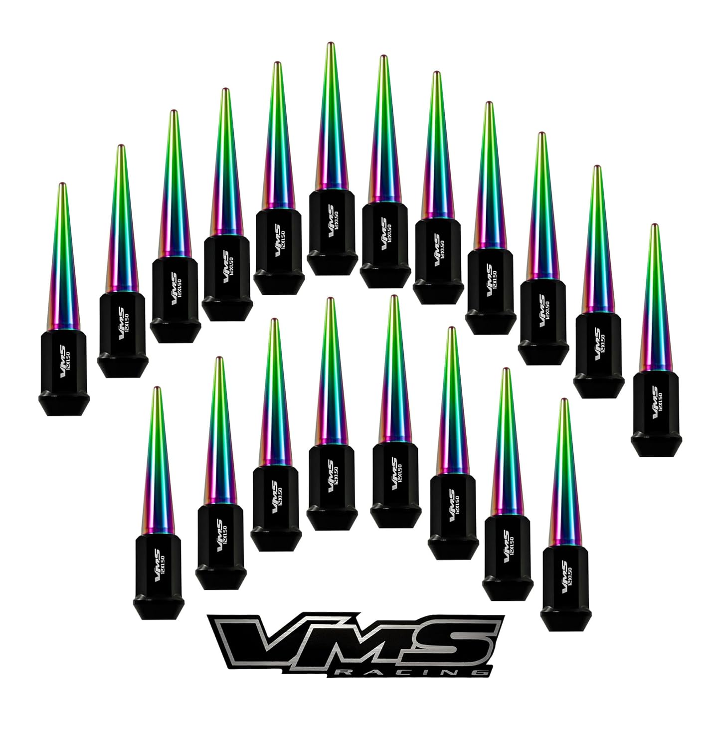 12x1.5 VMS Racing 20PC 112mm Cold Forged Steel Lug Nuts with NEOCHROME Extended Spikes in Aluminum Compatible with Honda Acura Accord Civic Integra 5 Lug Wheel Pattern