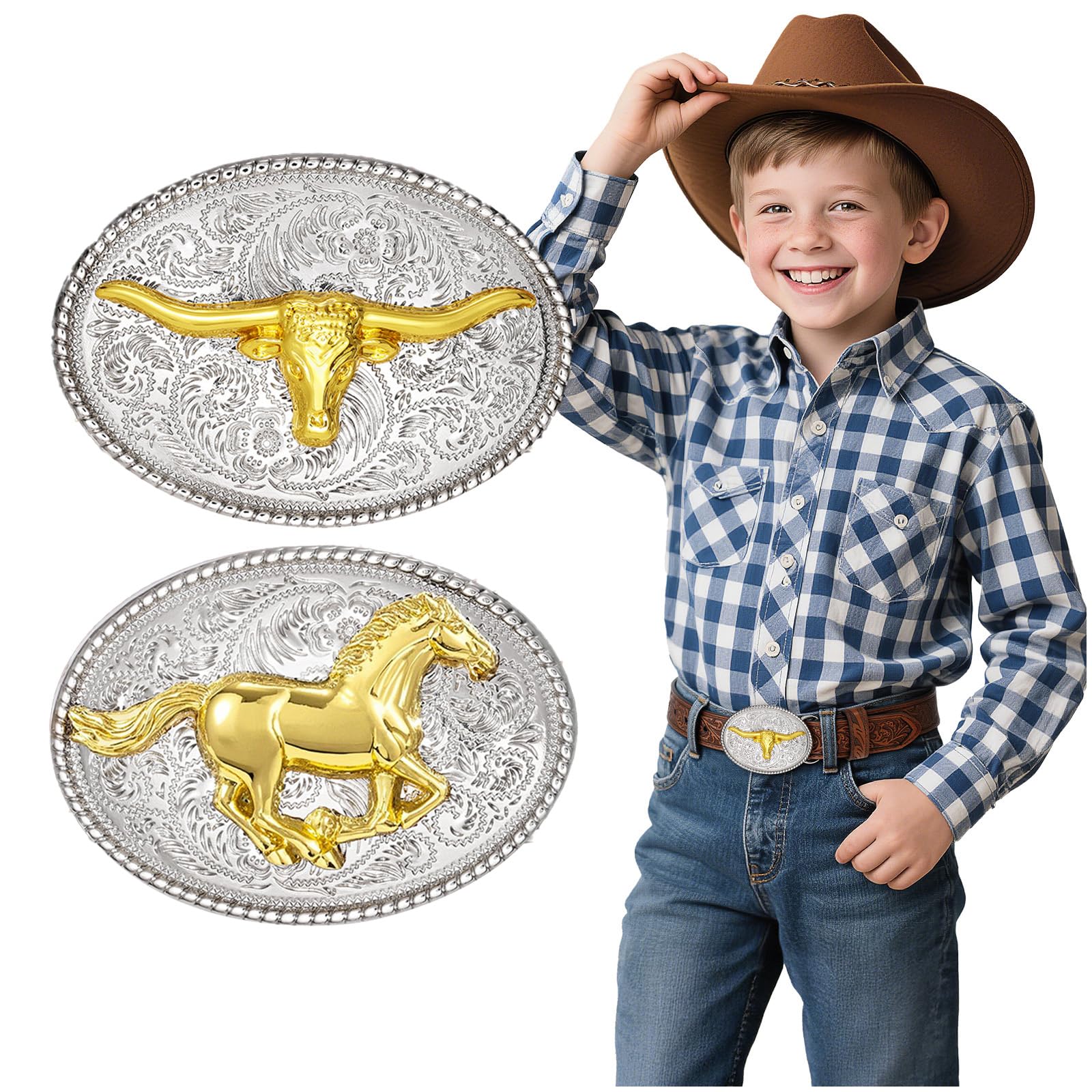 BELTROAD Kids Western Belt Buckles for Boys Girls Texas Rodeo Cowboy Buckle