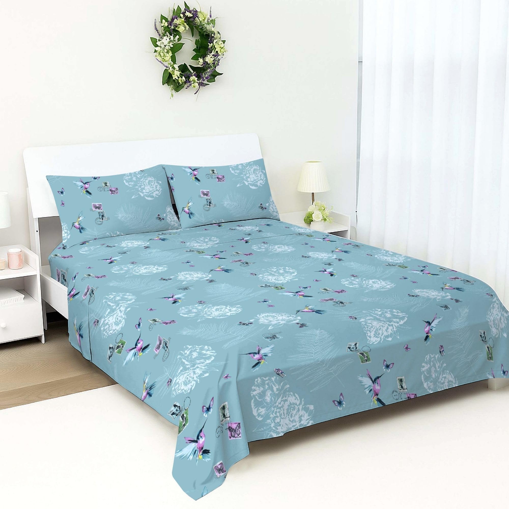 100% Egyptian Cotton Flat Sheet Double Bed 400 Thread Count Luxury Cooling Breathable Floral Printed Top Sheet – Soft Premium Hotel Quality Bed Sheet (230 x 250 cm)