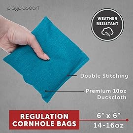 Play Platoon Weather Resistant Cornhole Bags - Set of 8 Regulation Corn Hole - Teal & Gray - Durable Duck Cloth Corn Hole for Tossing Game, Includes Tote Bag