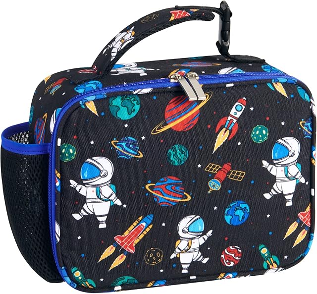 WAWSAM Space Kids Lunch Bag - Insulated Pack Lunch Box for Boys Cool Bag with Handle and Pocket for Food Bento Box School Daycare Preschool Travel Picnic