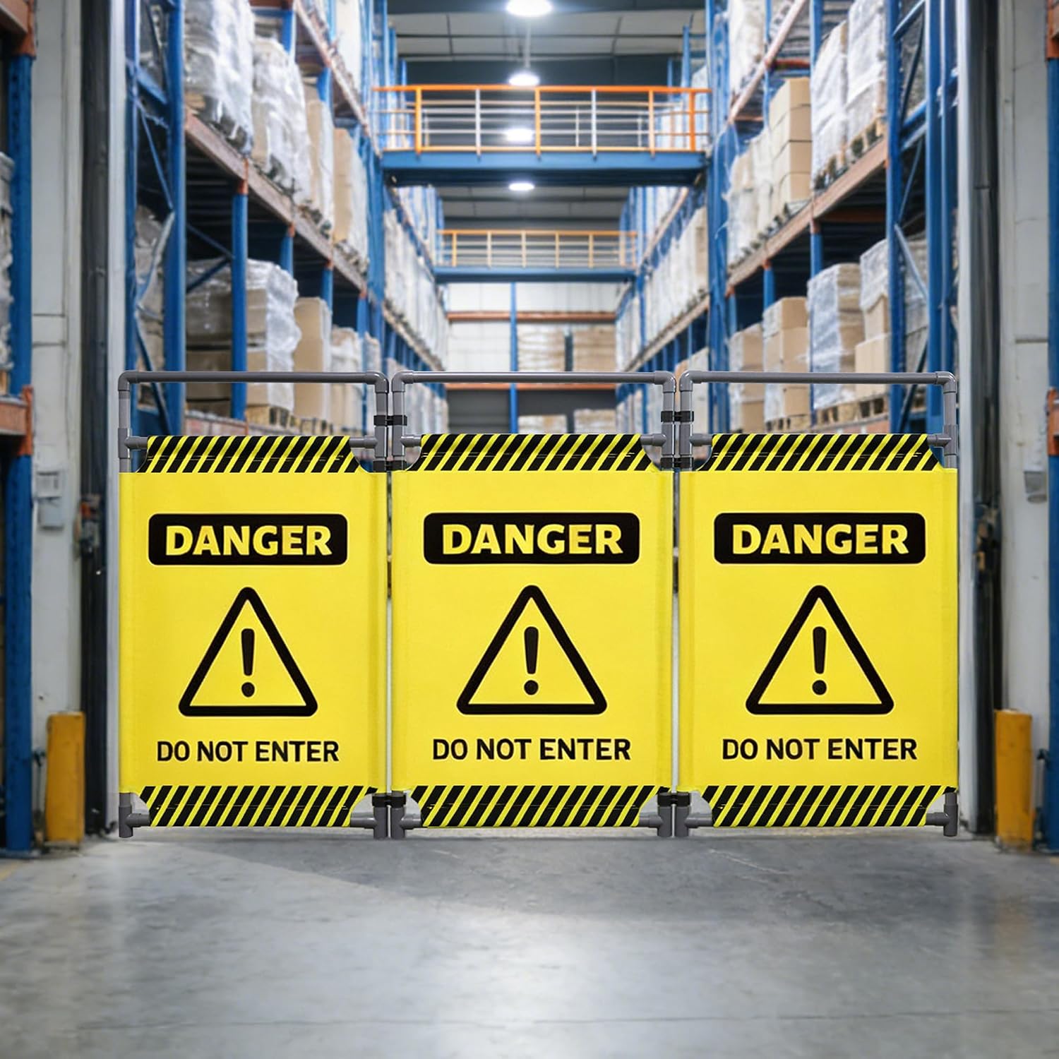 RELIANCER 3-Panel Safety Barricade,5.8FT Foldable Security Sign Barrier Gate,Safety Warning Barricade Fence,Traffic Barricades,Outdoor Crowd Control Barriers,Hazardous Area Driveway Isolation Gate