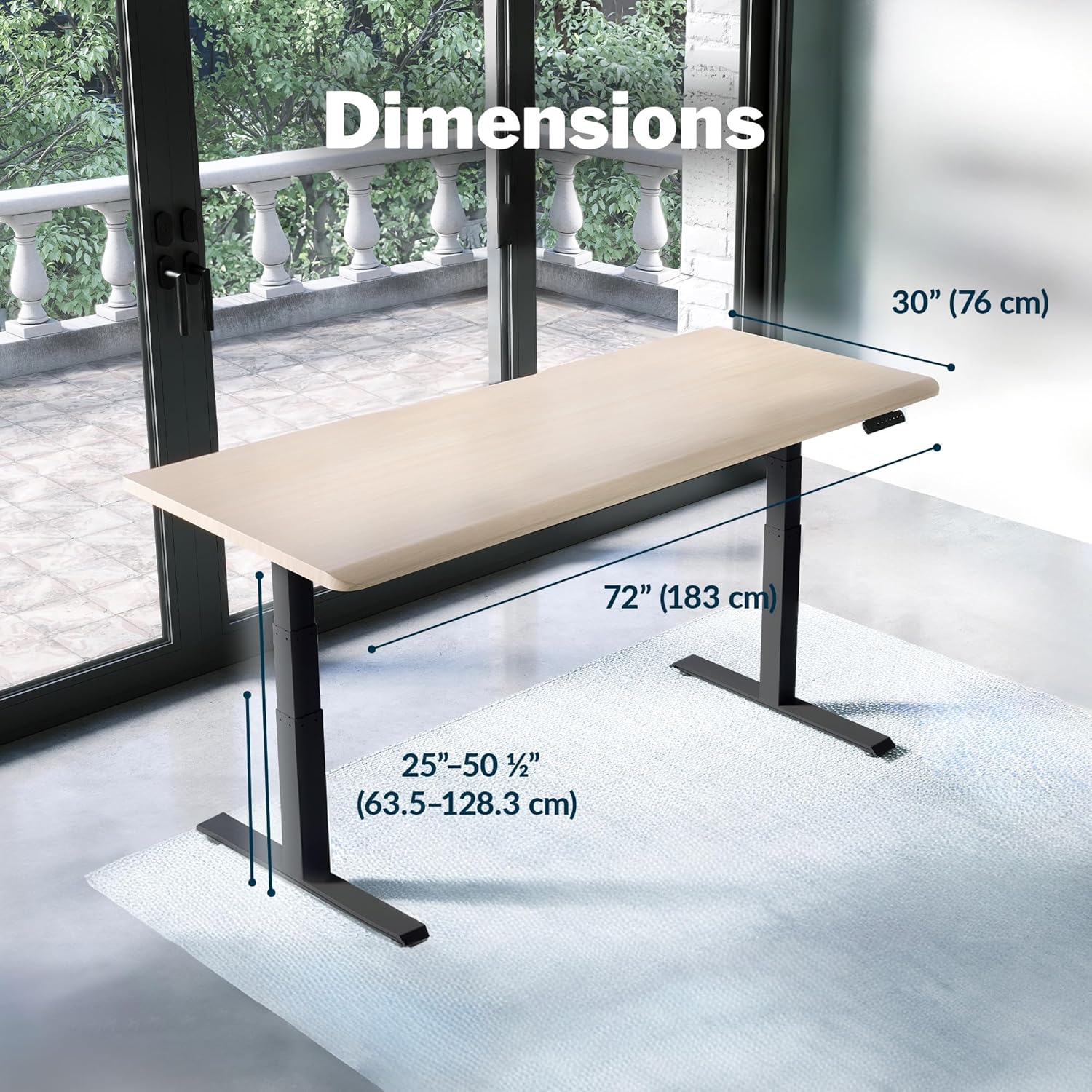 Vari ComfortEdge 72x30 Inch Adjustable Electric Standing Desk – Sit Stand VariDesk with Memory Presets, Sloped Edge, 180 LB Capacity + Tool-Free Assembly (Light Wood Top/Black Legs)