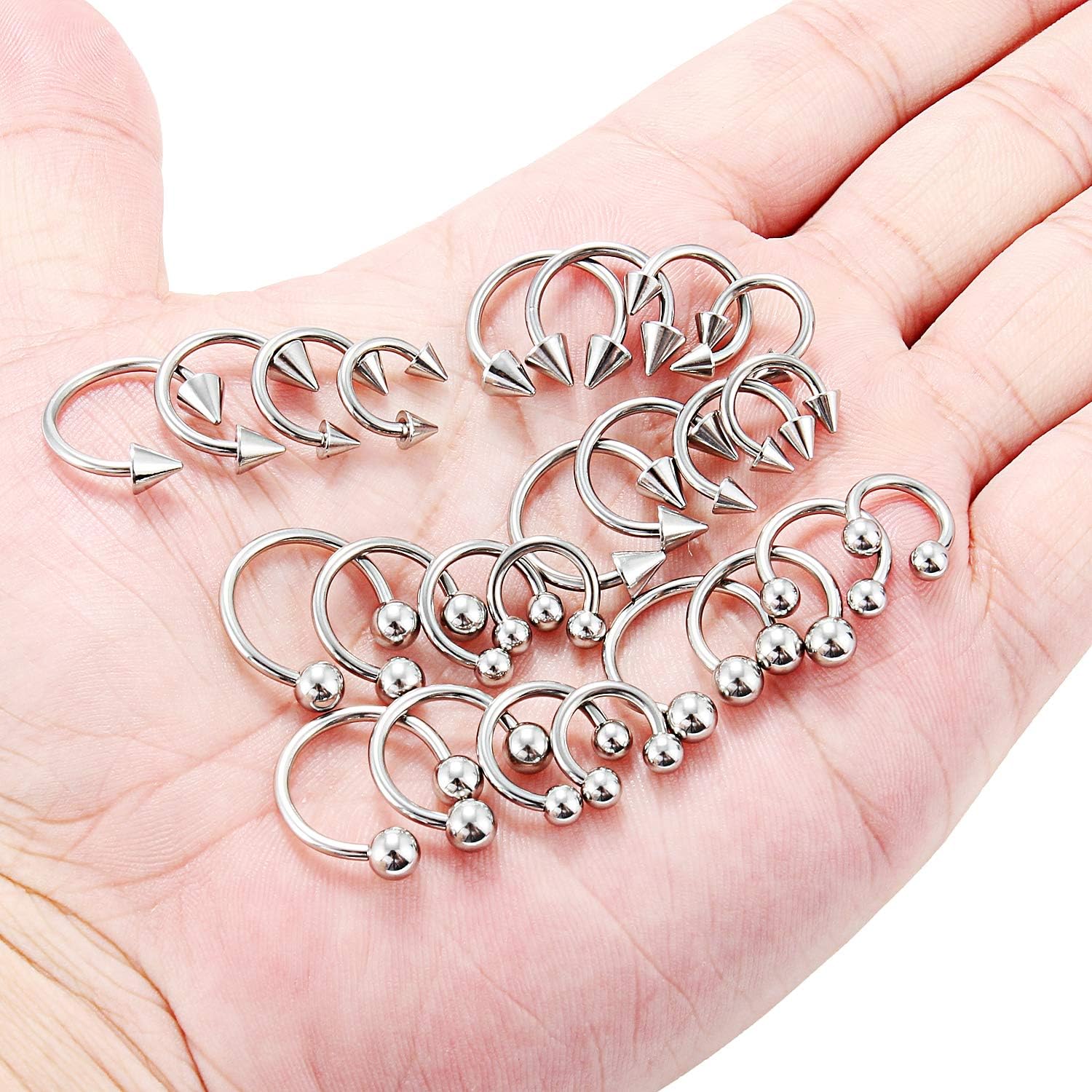 Miniatura 3 de Ruifan 8-24 aretes de aro de acero quirúrgico 14G para nariz tabique de herradura cejas tragus labios piercings de 8 a 0551in