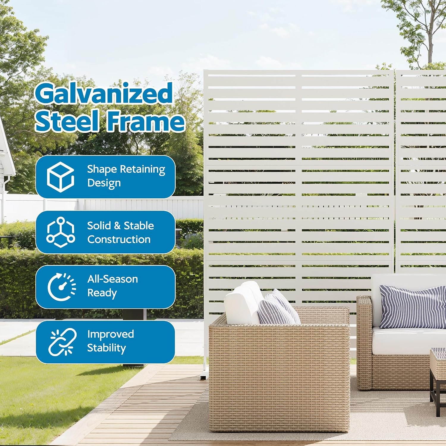 Garvee Outdoor Metal Privacy Screen 6FT, 72" H x 47" W Decorative Privacy Fences Screen Panel with Stand, Freestanding Panels/Room Divider, for Garden Patio Balcony Party Living Room, White