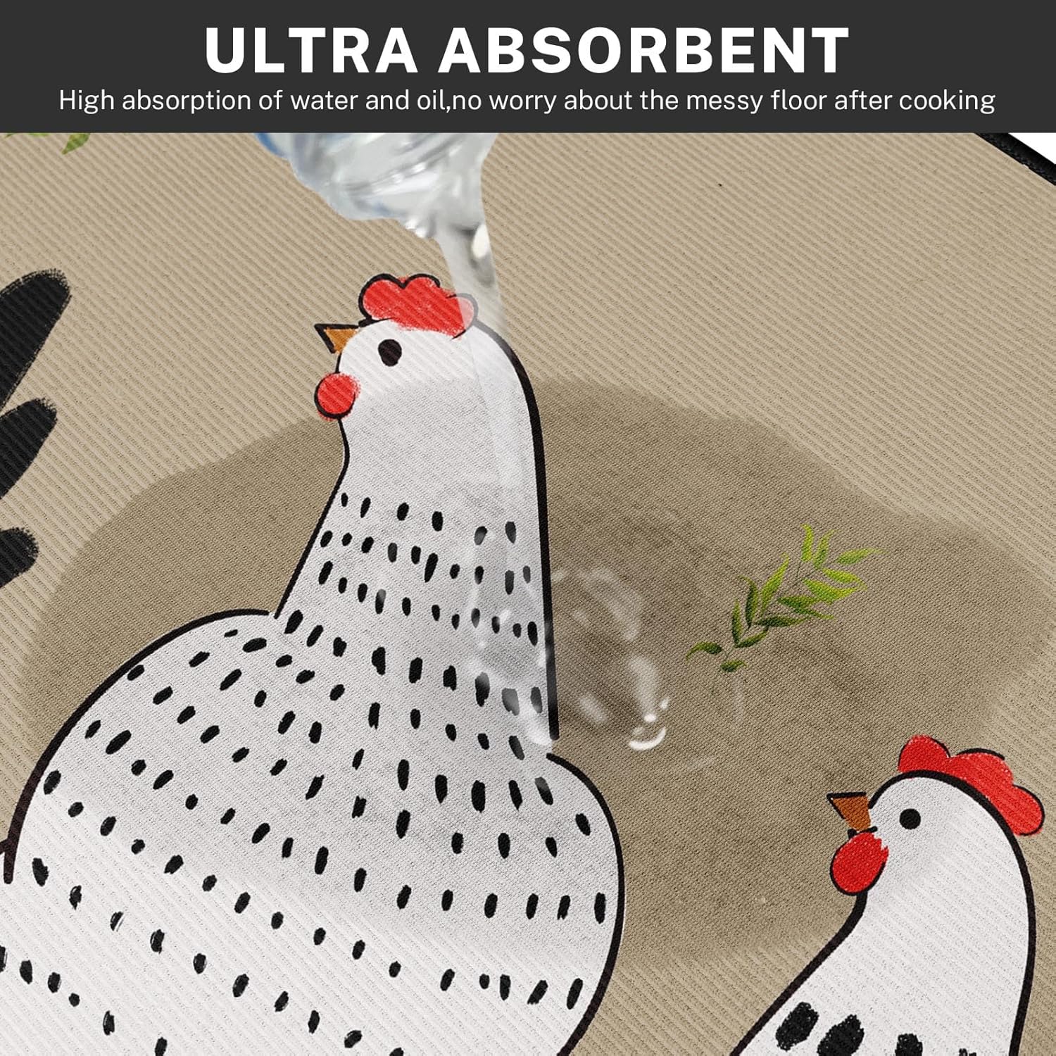 Arttown Rooster Kitchen Rugs and Mats Non Skid Washable Set of 2, Cartoon Farmhouse Chicken Mats for Floor, Black White Runner Rug, Vintage Kitchen Decor - Image 7