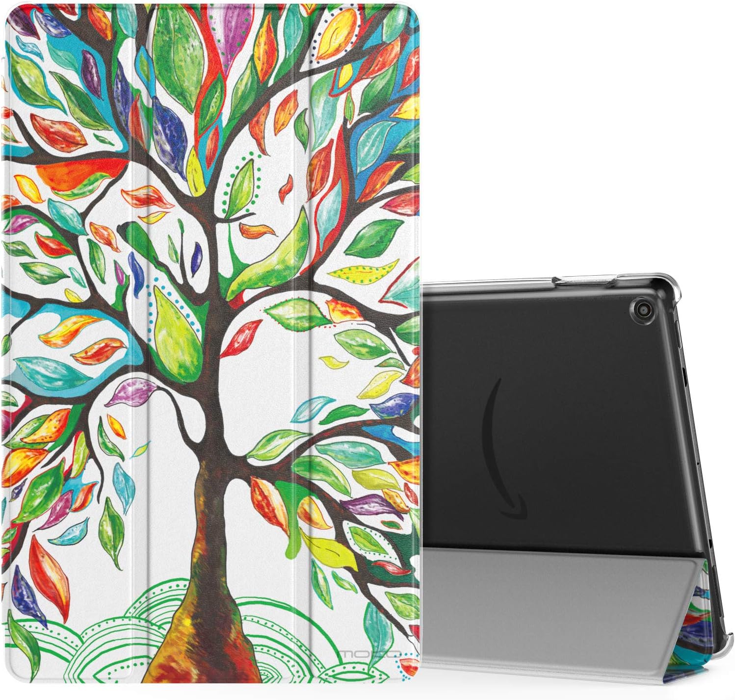 MoKo Case for Amazon Fire HD 10 Tablet (7th and 9th Generation, 2017 and 2019 Release) 10”, Smart Shell Stand Cover with Translucent Frosted Back for Fire HD 10.1 Inch, Lucky Tree
