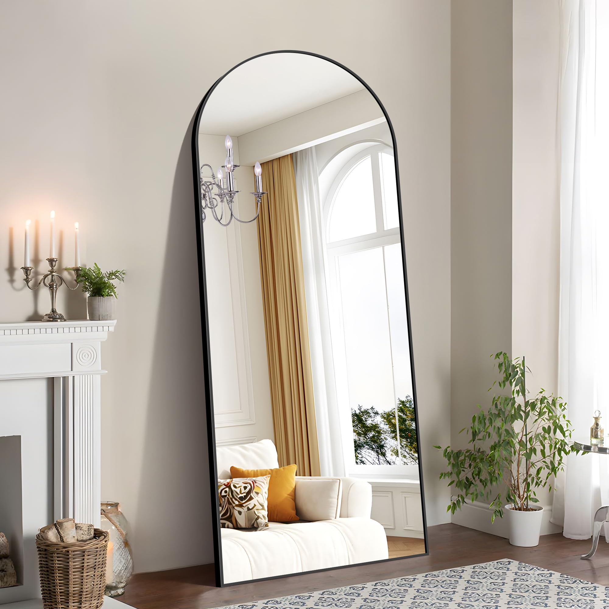 WOLIBEER Espejo Grande de Cuerpo Entero de 179 x 65 cm, Espejo de Cuerpo Entero con Marco de Aluminio Negro, Espejo de Pared, Espejo de pie para Dormitorio, Entrada, Pasillo, decoración