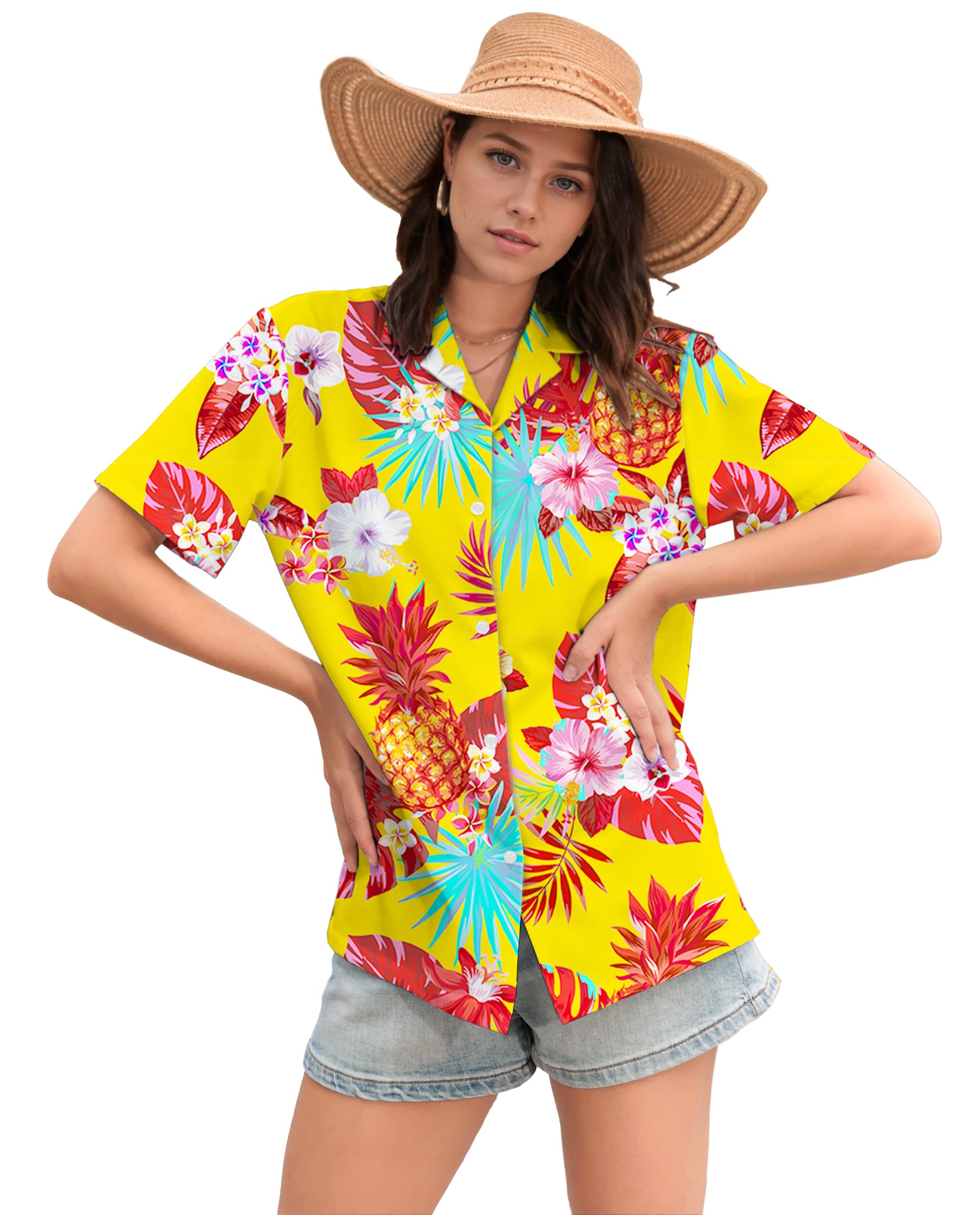 Cromoncent Mommy and Me Matching Hawaiian Outfits Girls &amp; Womens Hawaiian Shirts Tropical Button Down Shirts