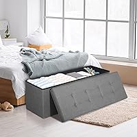 Vista 50 de ZENY Banco otomano plegable de almacenamiento de 43.3 pulgadas, reposapiés con asiento acolchado de espuma, ideal para dormitorio, entrada y sala
