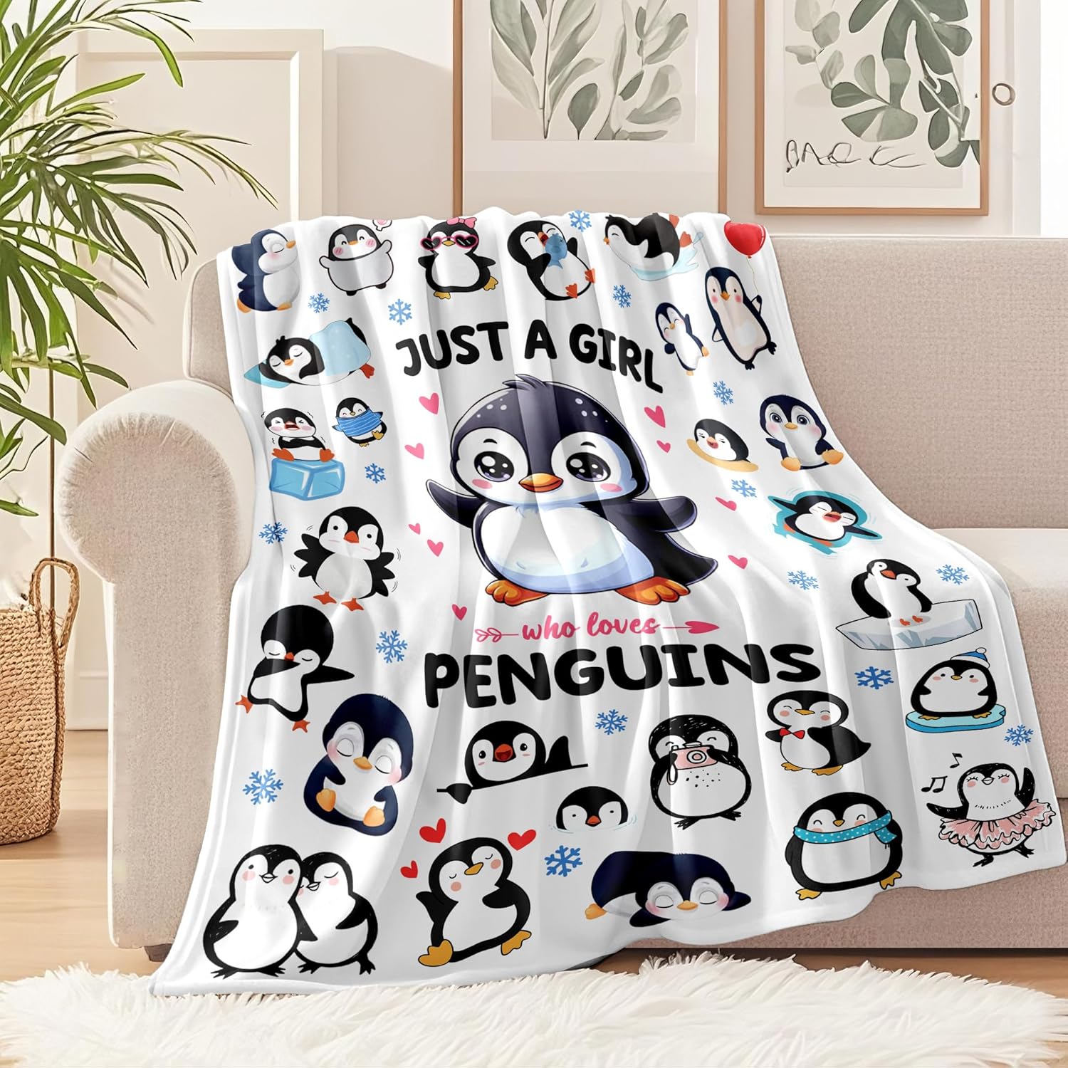Penguin Blanket Gifts for Penguin Lovers Penguins Throw Blanket Cute Penguins Bedding Decor Stuff Gifts for Girls Women 50"x40" - Image 2