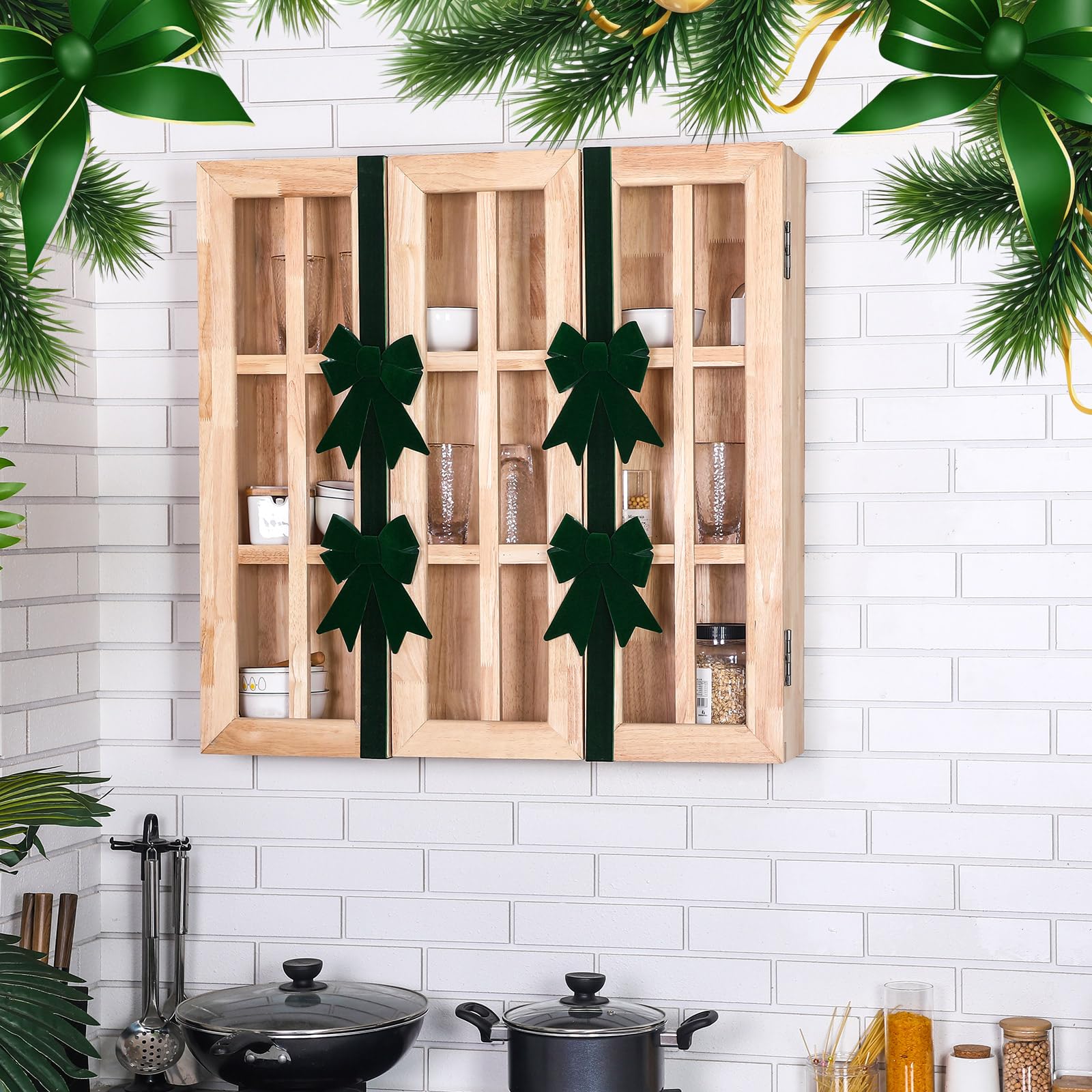 Daifunli 16 lazos de Navidad para gabinete, cintas grandes de terciopelo, lazos para puerta de armario, decoración de árbol de Navidad, suministros de cocina (verde, terciopelo)