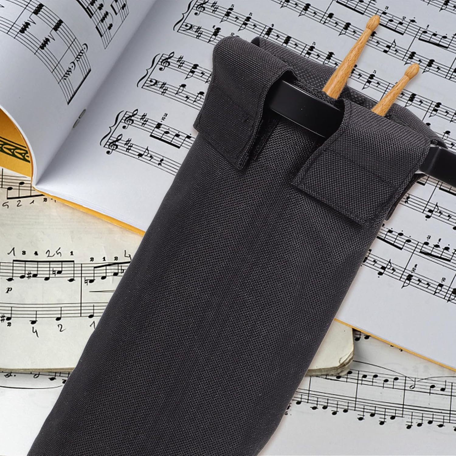 Portable Drumstick Storage Pouch for Drummers, Sturdy Oxford Fabric and Metal Drum Stick Holder with Strong Load-bearing Capacity and Good Toughness, for Drum Set Use, Black Color image 5