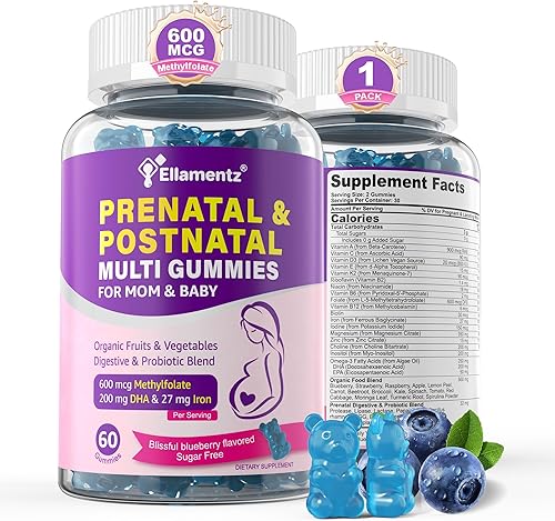 Miniatura 9 de Vitaminas prenatales para mujeres con metilfolato, omega-3 DHA vegano, mezcla de alimentos orgánicos, probióticos, hierro, vitamina D3 B6 B12,