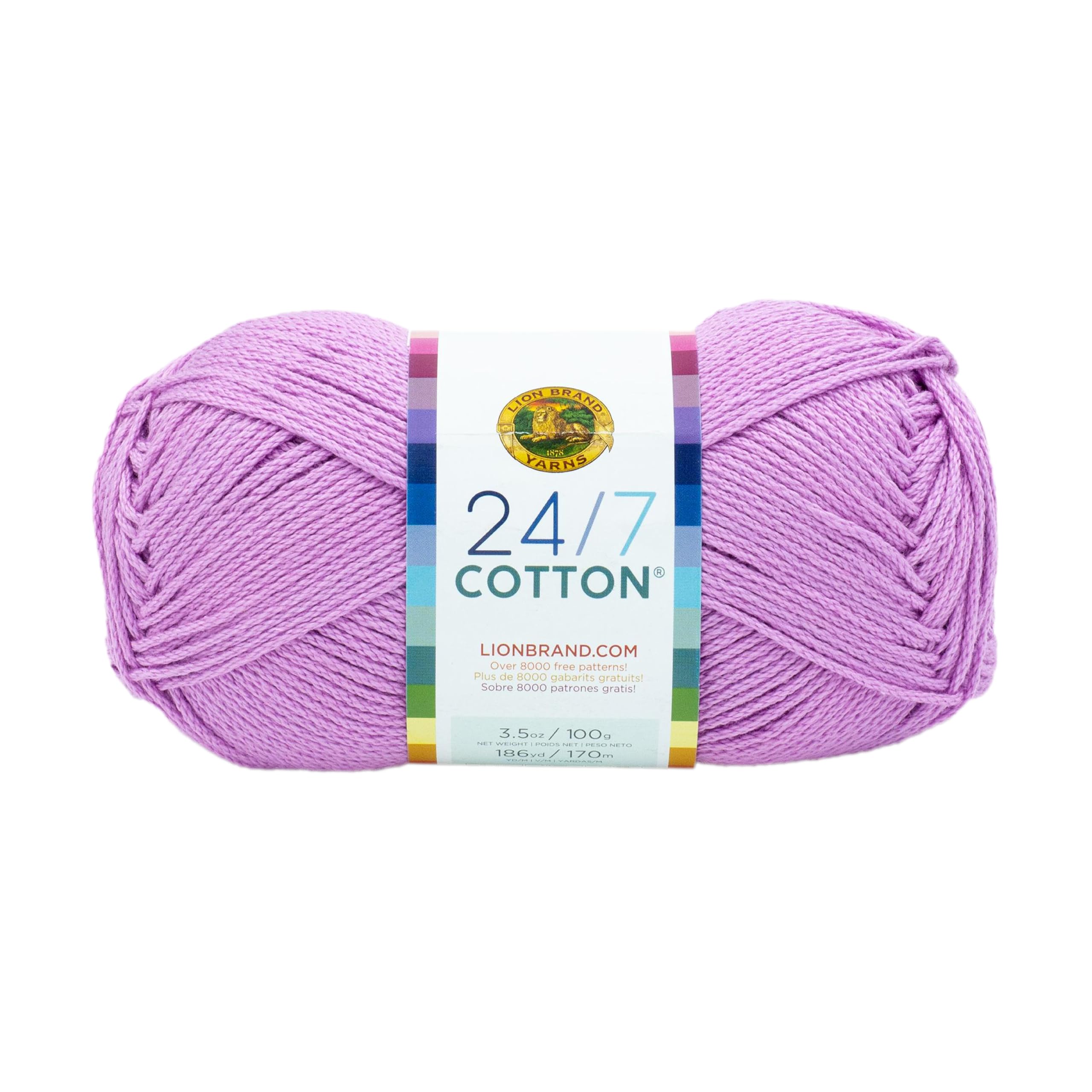 Lion Brand Yarn Lightweight 24/7 Cotton Yarn for Knitting, Crocheting, and Crafts, Orchid, 1 Pack