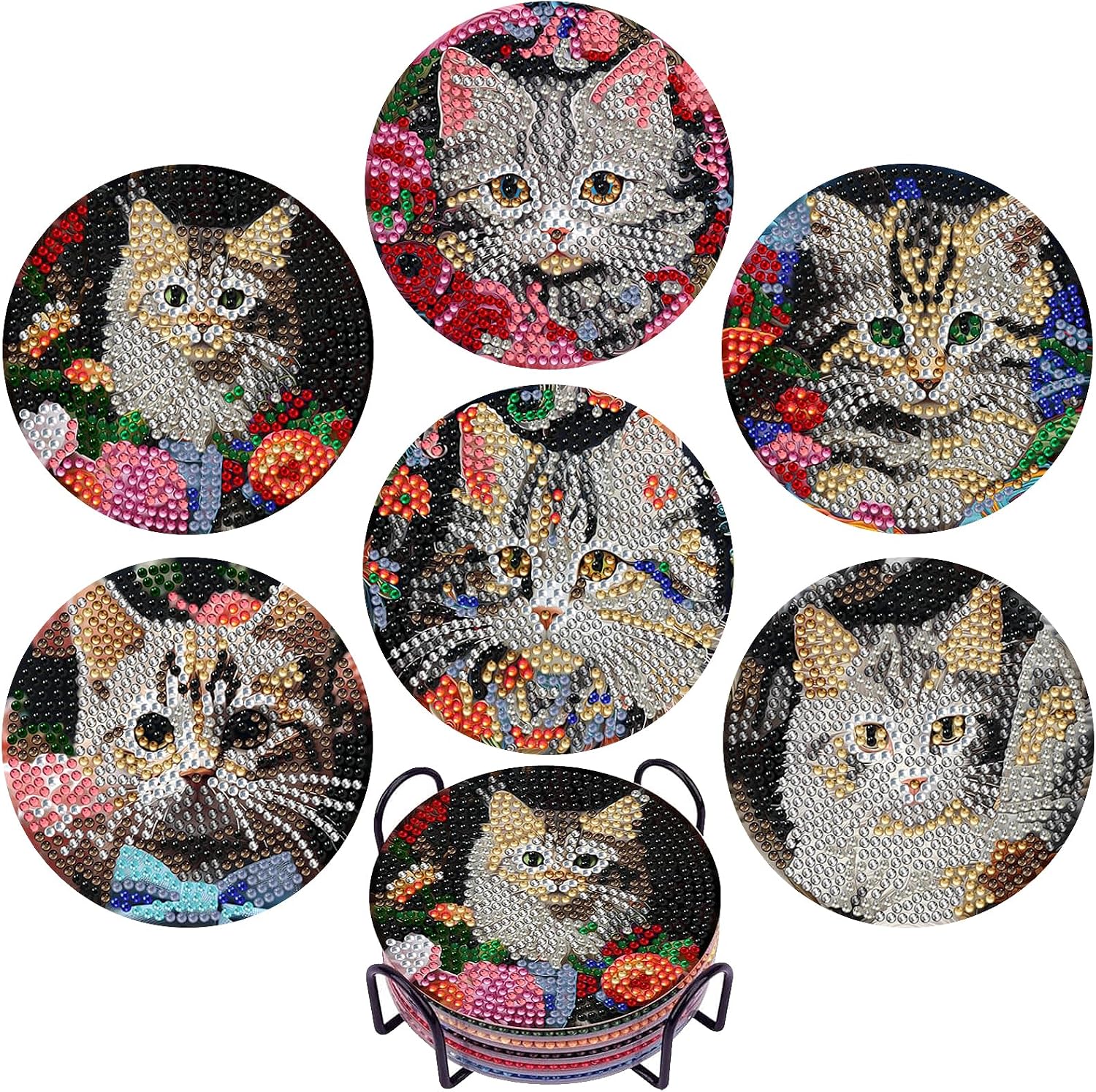EWJRNSF 6 PCS Diamond Art Coasters Kit with Holder for Adults Beginners