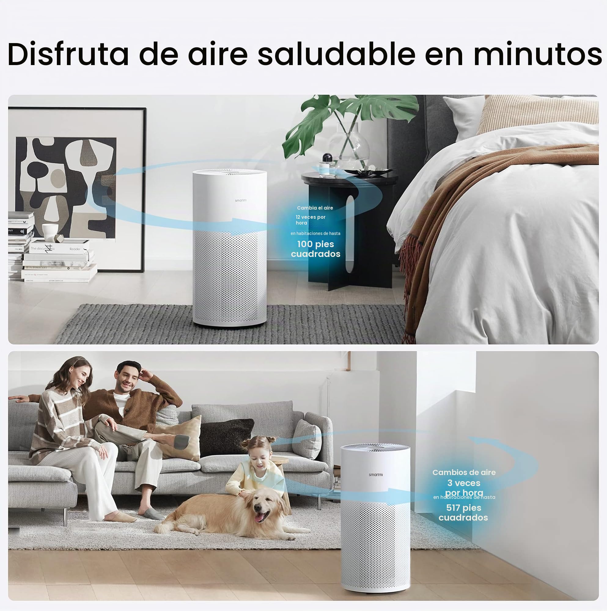 smartmi Purificadores de aire HEPA para el hogar, habitación grande, funciona con el filtro HEPA verdadero Alexa, H13, elimina el olor, humo de mascotas, polen TVOC PM2.5, limpiador de aire silencioso