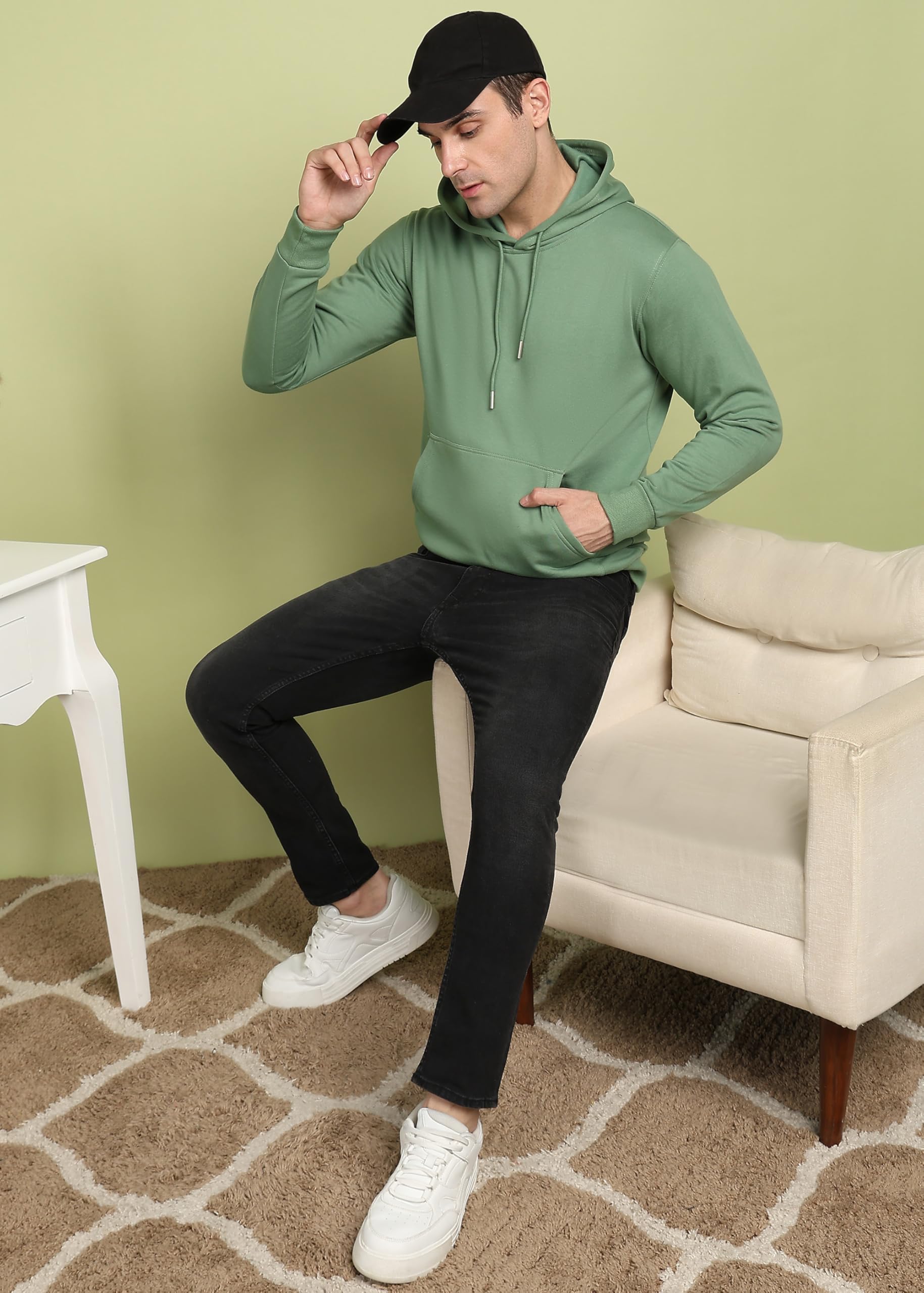 Alan Jones Clothing Men’s Solid Hooded Sweatshirt | Drawstring Hood, Kangaroo Pocket, Ribbed Hem | Regular Fit | Sizes S–5XL | Multiple Colors (Green_XL) 1