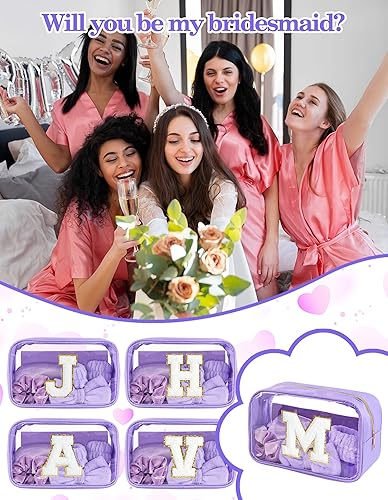 Miniatura 7 de Gift Sets for Women, Initial Makeup Bag with Makeup Brush Set Bachelorette Party Favors, Purple Spa Kit with Skincare Headbands Wrist Bands