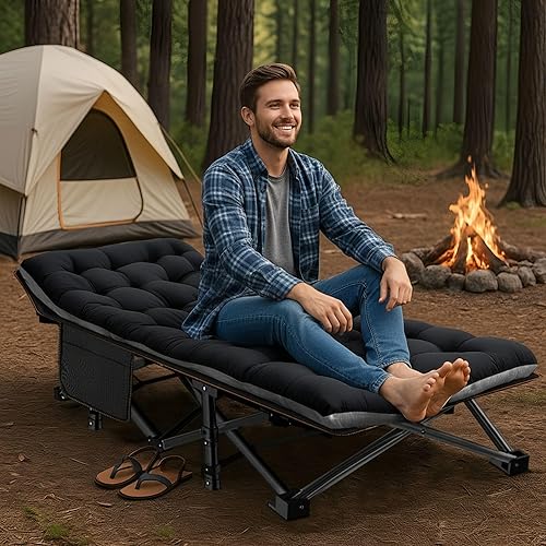 Miniatura 7 de ABORON Catre de Campamento para Adultos de 28" Extra Ancho, Paquete de 2 Catres Oxford 1200D Resistentes para Dormir, Cama de Campamento Plegable