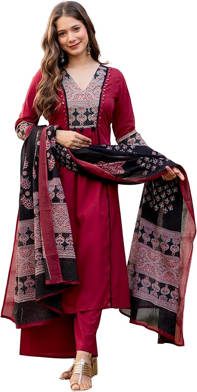 W Mint Embroidered Cotton Kurta with Palazzo