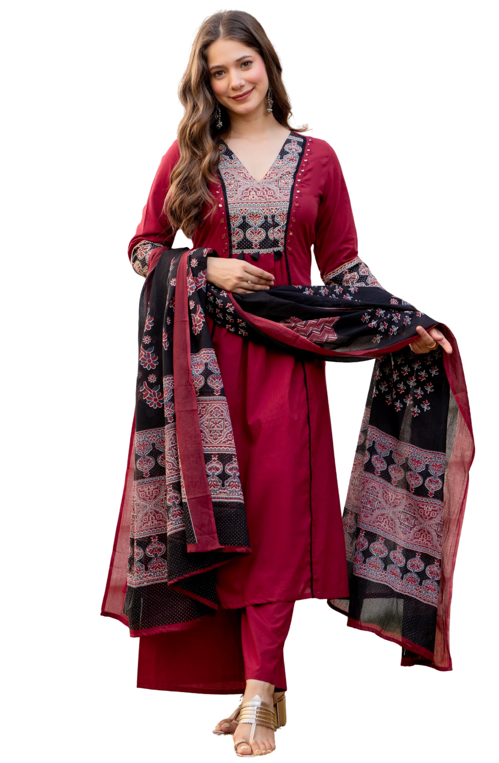 amayra Women's Pure Cotton A-Line Kurta Set with Palazzo Pants & Dupatta|Ethnic wear|Kurti Suit Set for Women-picture-11
