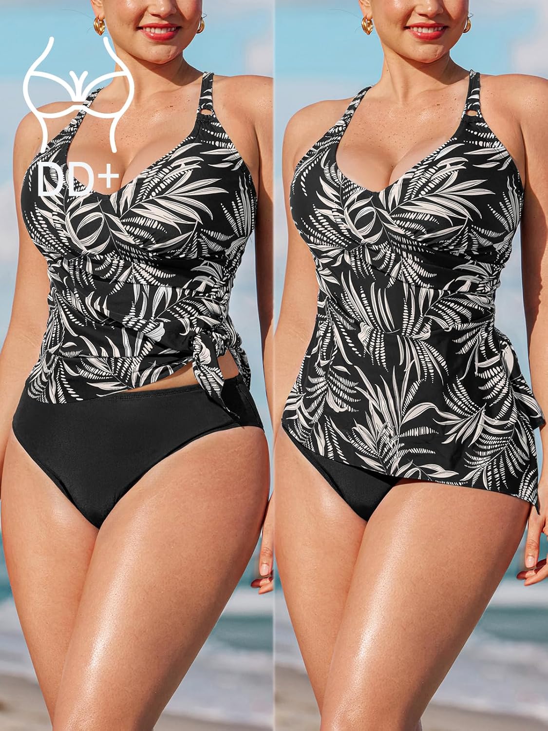 CUPSHE Women’s Tankini Sets Large Bust Two Piece Swimsuit Surplice V Neck Adjustable Straps Swimwear Back Strappy - Image 2