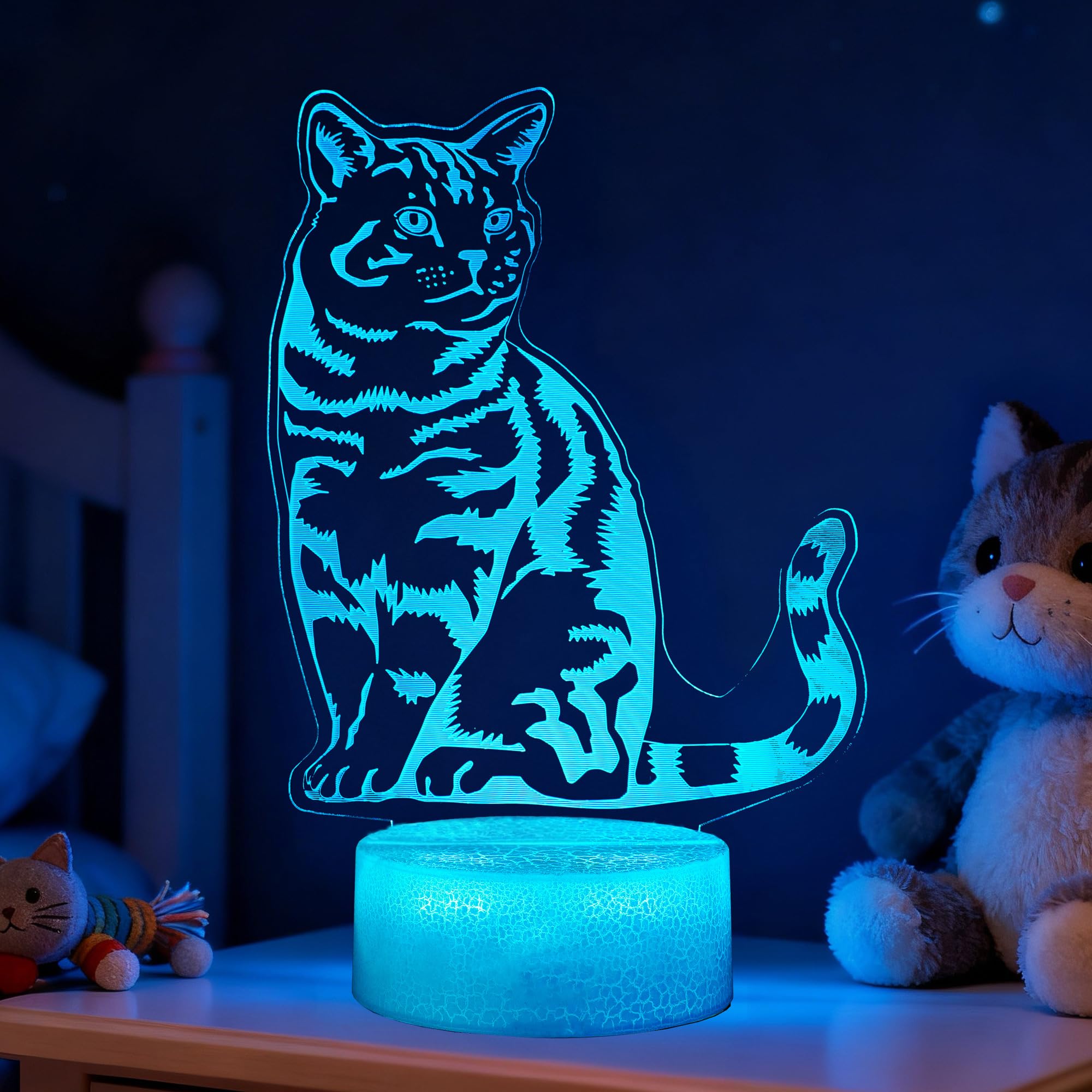 POSSHE Cat Gifts, Cute Kitty Night Light, 3D Illusion Lamp with 16 Colors Changing, Remote Control with Timer, Kids Room Decoration Gift for Women