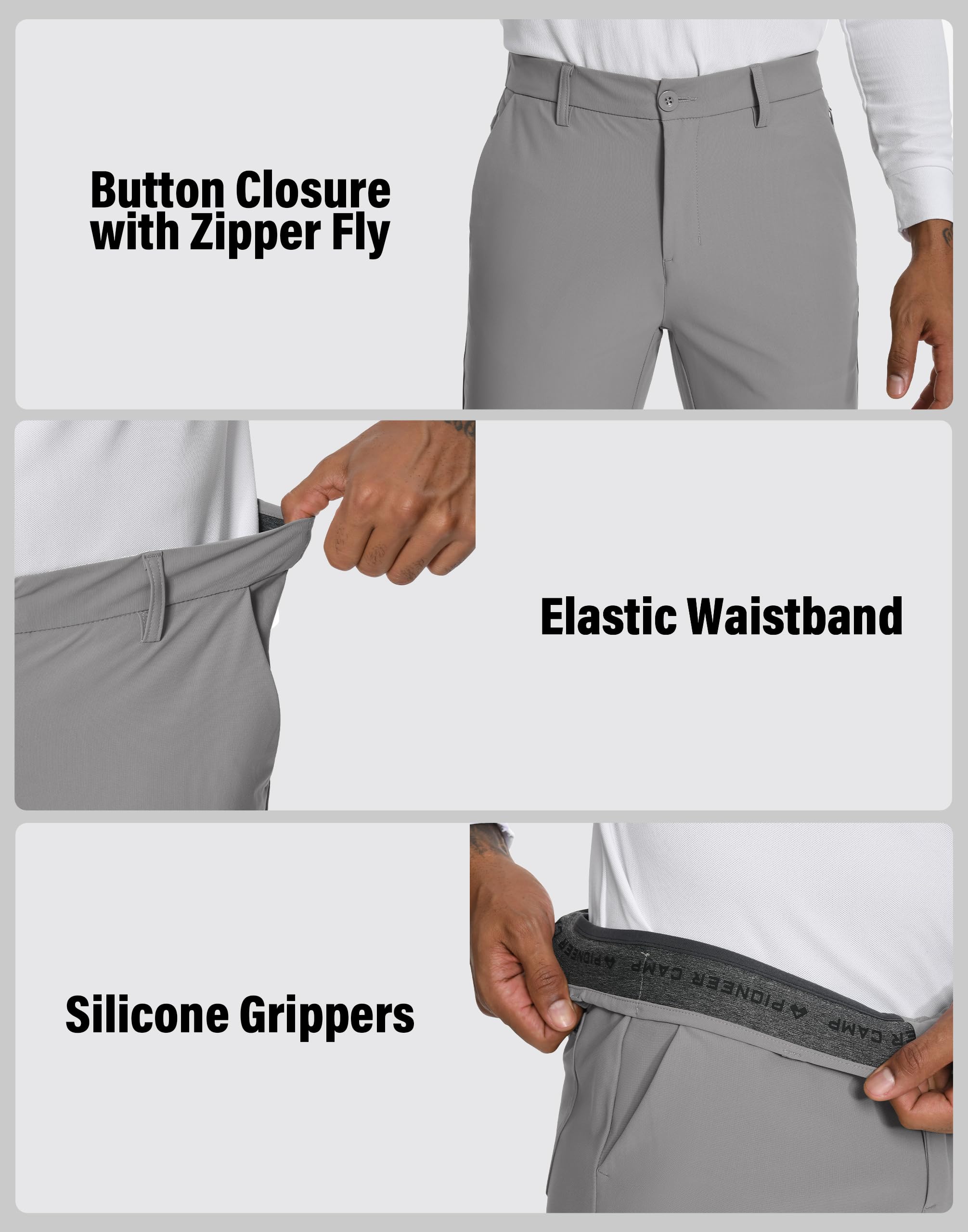 Pioneer Camp Pantaloni da golf da uomo, elasticizzati, traspiranti, lunghi, con elastico in vita e 3 tasche funzionali, grigio., 34 W/32 L