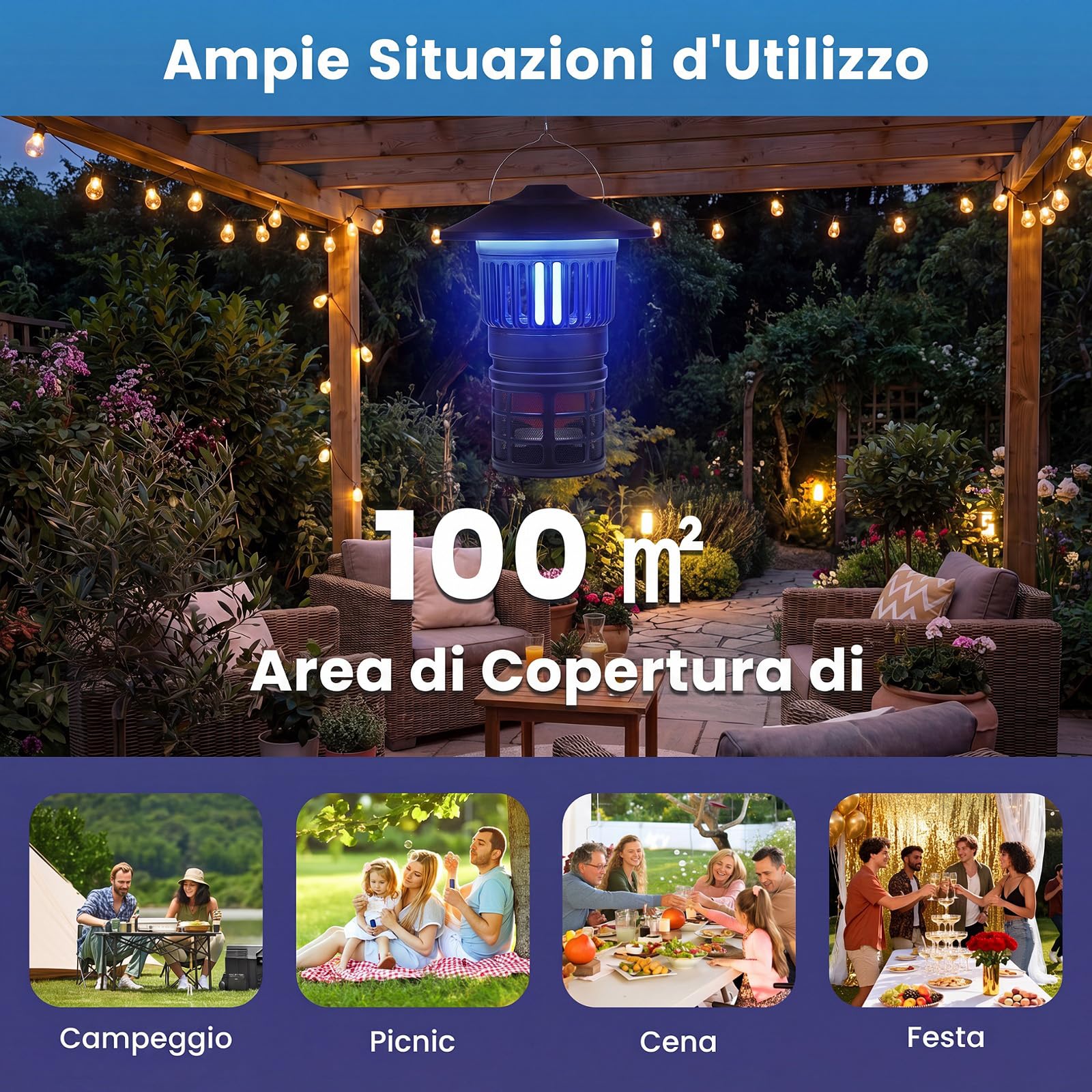 RELAX4LIFE Lampada Antizanzare Elettrica, Luce Regolabile | Zanzariera Ricaricabile e Impermeabile IPX4, Trappola Silenziosa Ammazza Zanzare e Mosche, Portatile per Interno e Esterno