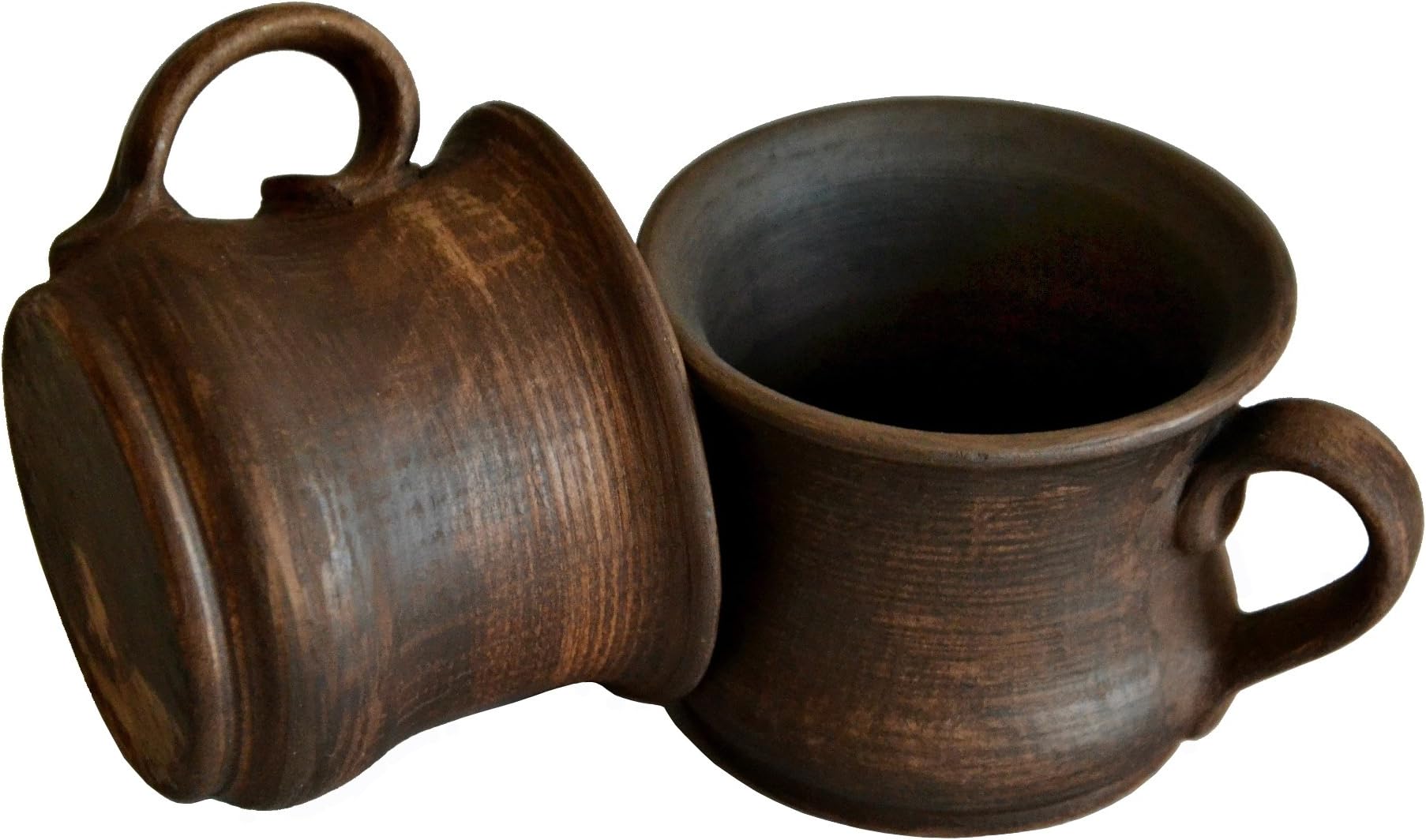 Handmade Ceramic Set of 2 Mug Small Clay Cup with Handle 5oz Multicolor Natural Earthenware Eco Friendly Coffee Lead Free Pottery Handcrafted Black