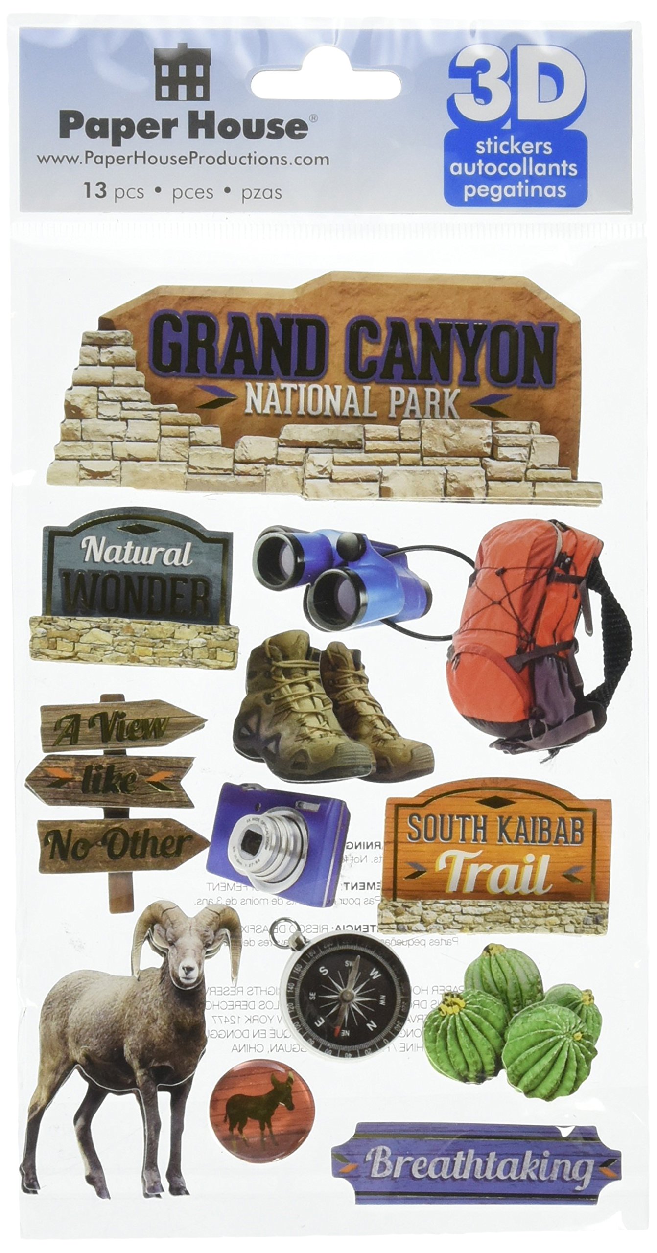 Paper House Productions Unbekannt kağıt kağıt 3 boyutlu çıkartmalar-GRAND CANYON, diğer, çok renkli