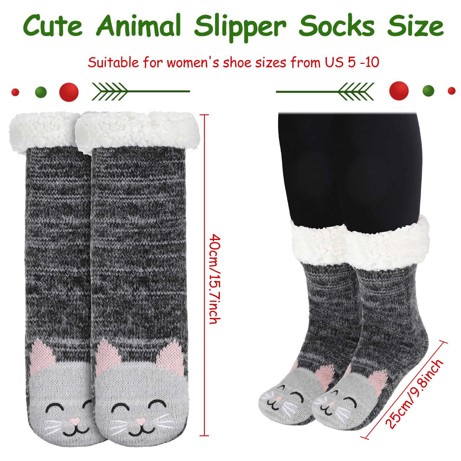 Ramede 12 Paar flauschige Weihnachtssocken, Bulk, rutschfeste Hausschuhsocken für Damen, Winter, warm, gemütlich, mit Fleece gefüttert, dicke Socken für Weihnachtsgeschenke, Urlaubsbedarf, Leuchtende